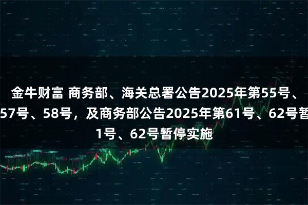 金牛财富 商务部、海关总署公告2025年第55号、56号、57号、58号，及商务部公告2025年第61号、62号暂停实施