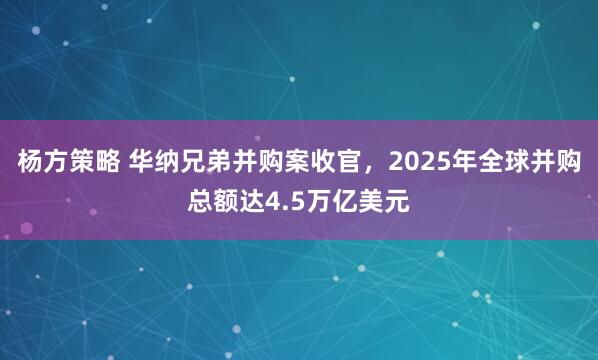 杨方策略 华纳兄弟并购案收官，2025年全球并购总额达4.5万亿美元