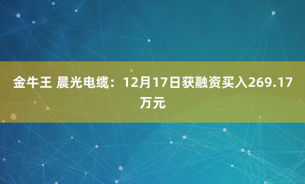 金牛王 晨光电缆:12月17日获融资买入269.17万元